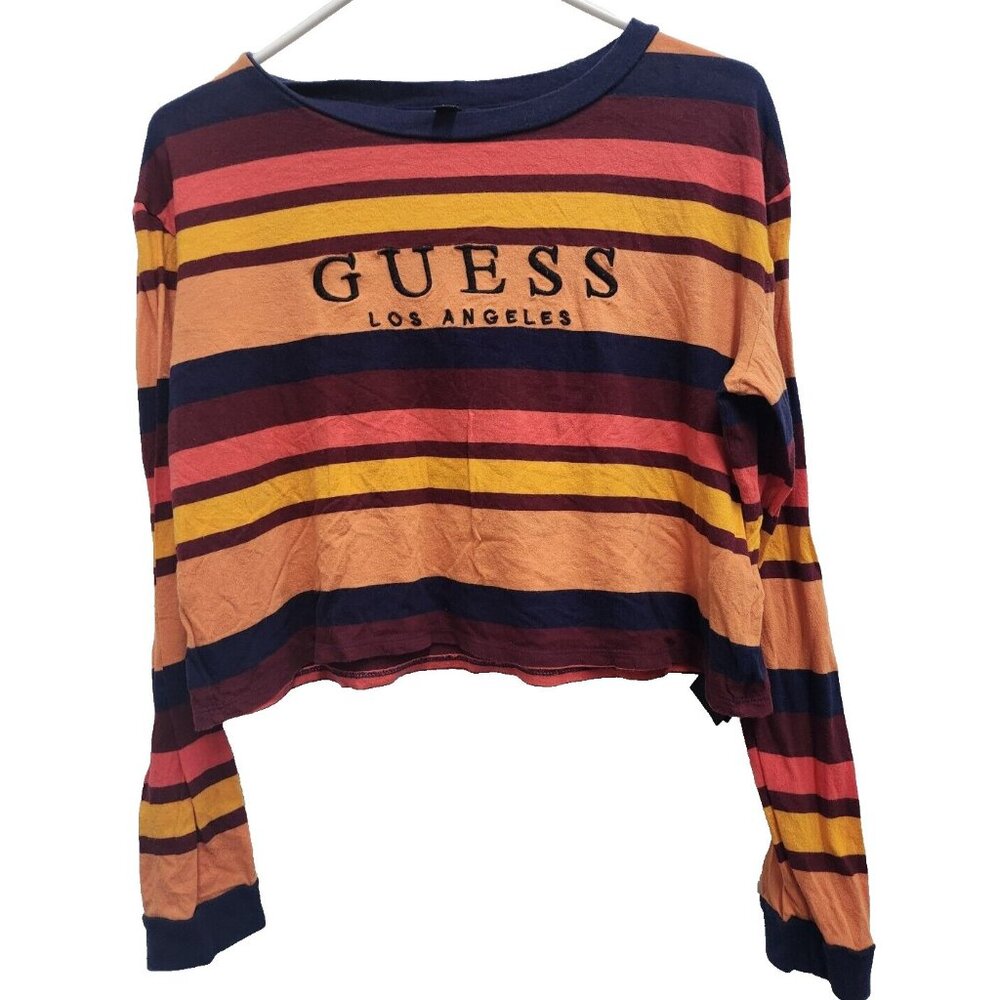 Guess Y2K Cropped Top Womens Small‎ Striped  Long Sleeve Grunge Streetwear